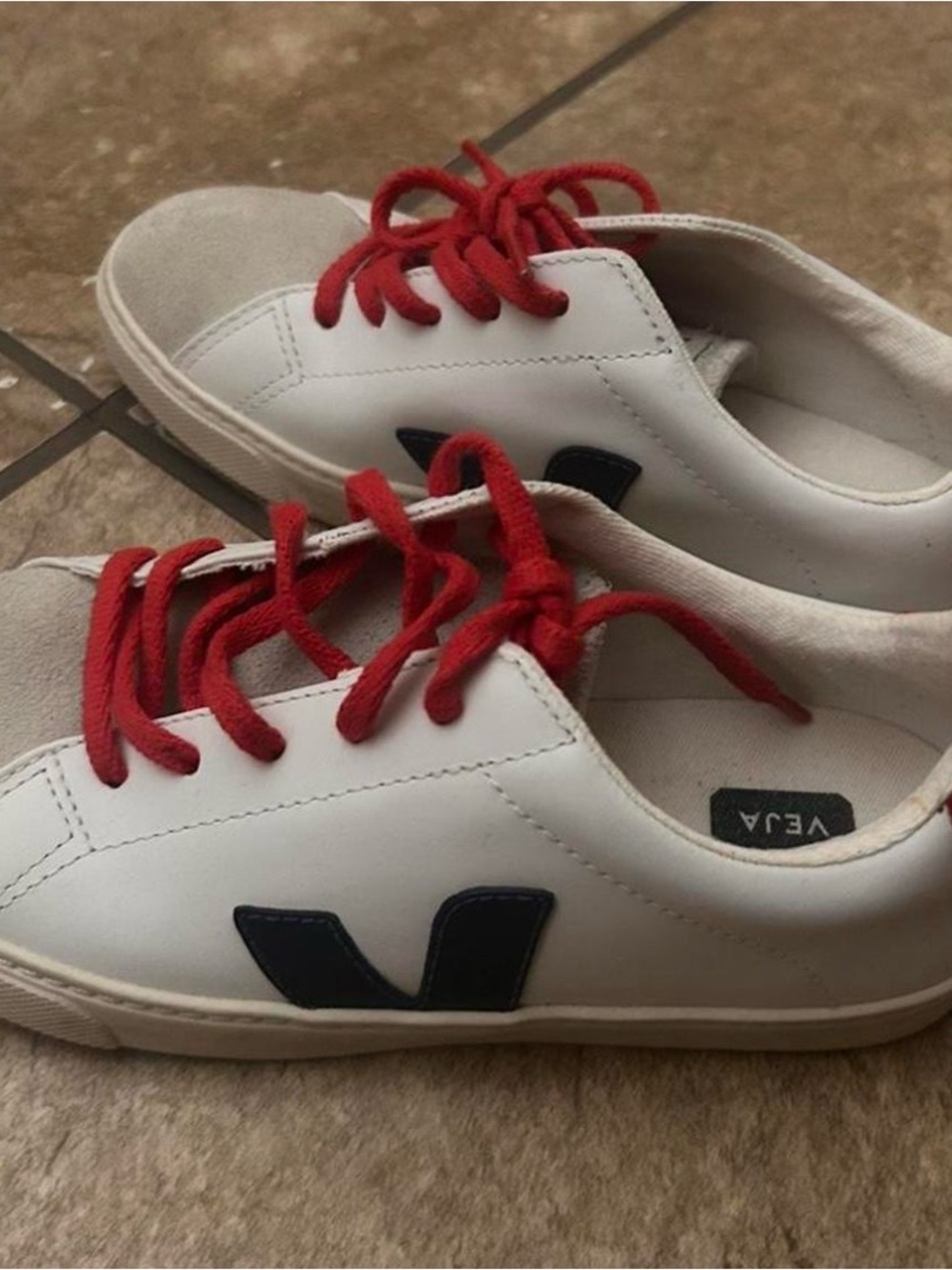 Veja White Leather Sneakers with Red Laces